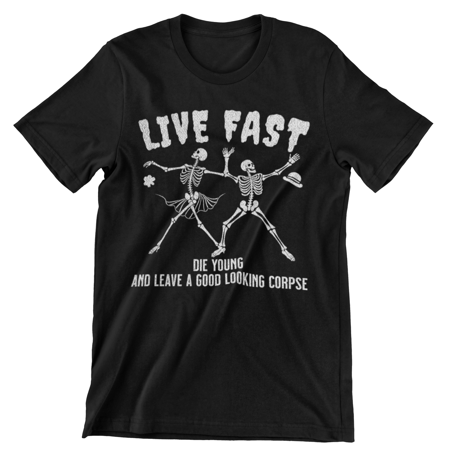 LIVE FAST DIE YOUNG Dancing Skeletons Halloween Skeletons Vintage Halloween Vintage Design Skeleton Designs Dancing Greaser Design Viva Design